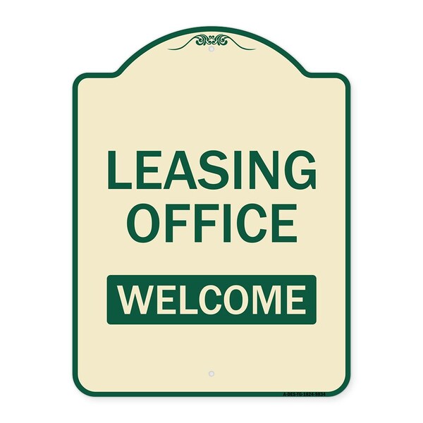 Designer Series-Leasing Office Welcome Tan & Green Heavy-Gauge Aluminum, 24" x 18", TG-1824-9834